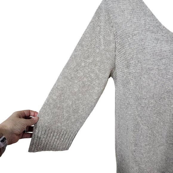Eileen Fisher Linen Open Knit Tunic Sweater L Beige Coastal Relaxed Lagenlook - Picture 2 of 11